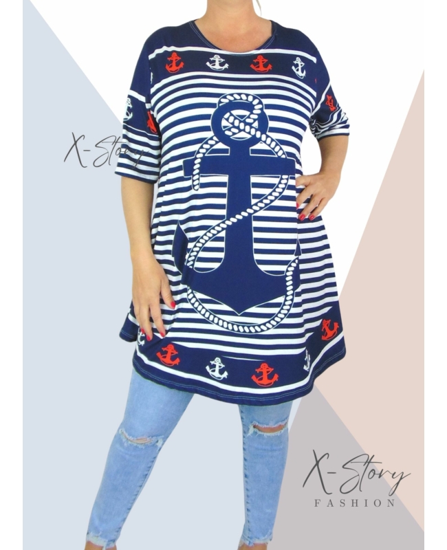 Kereknyakú , laza fazonú mintás tunika