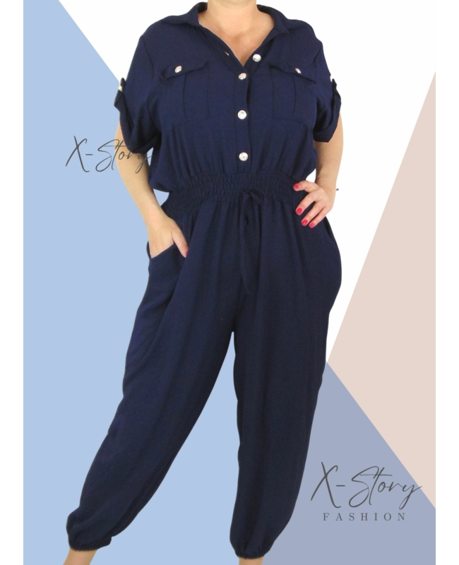 Nagyméretű, gumisderekú  overál  (sötétkék)