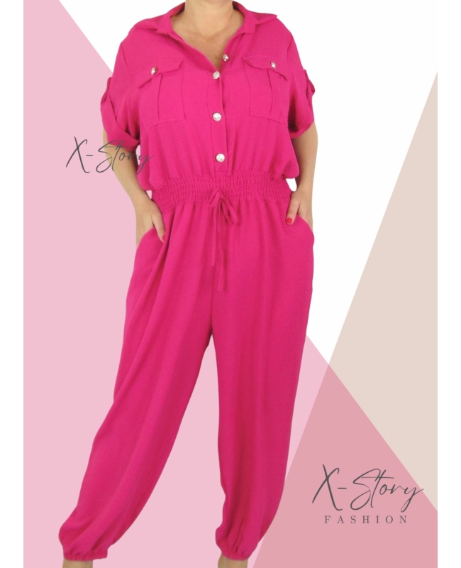 Nagyméretű, gumisderekú  overál  (pink)