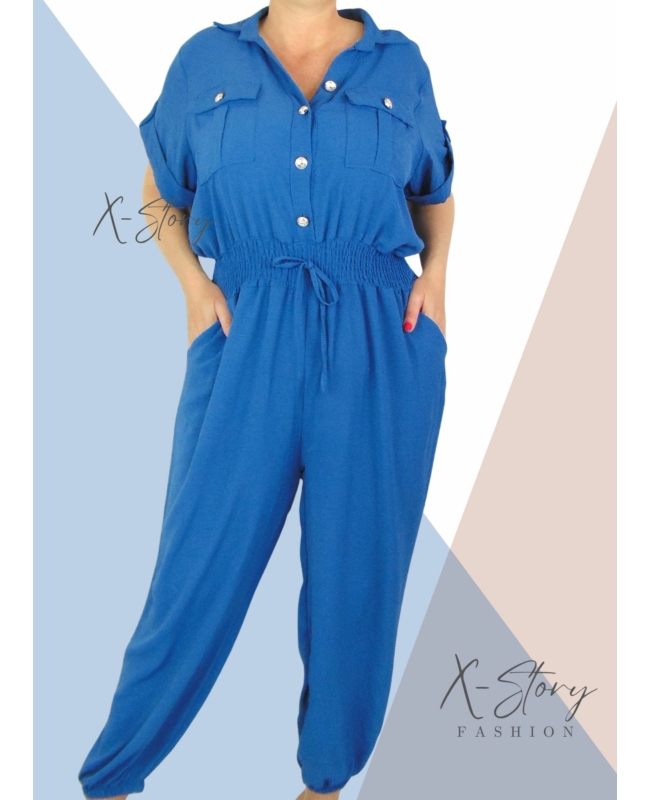 Nagyméretű, gumisderekú  overál  (farmerkék)