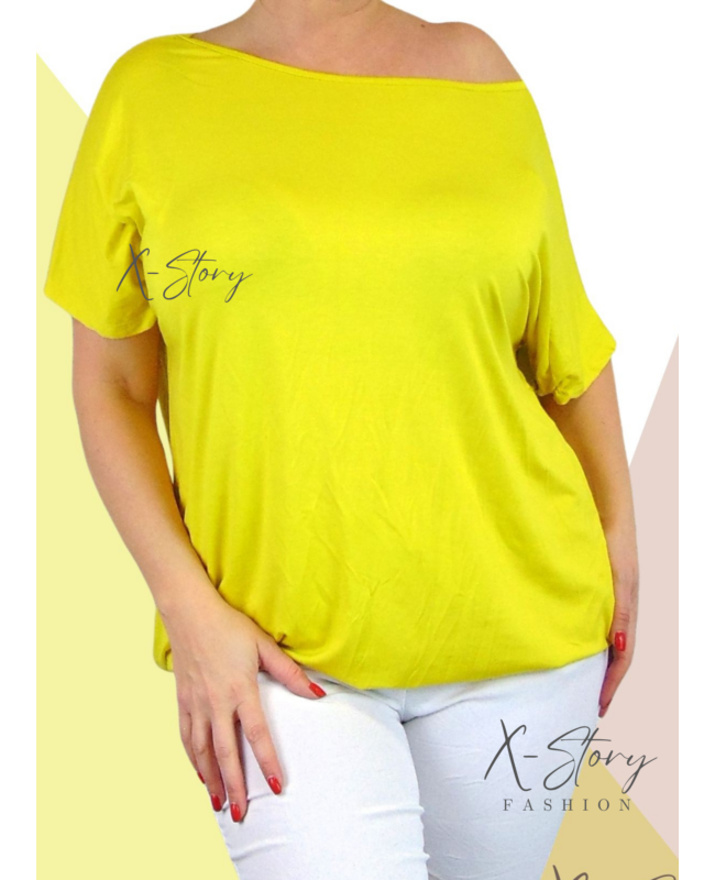 Gumis aljú , ejtett vállú felső (sárga)