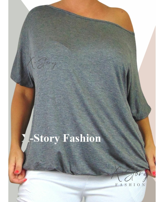 Gumis aljú , ejtett vállú felső (sötétszürke)