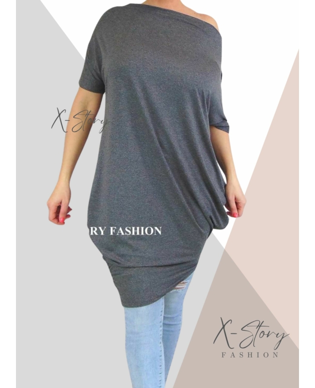 Ejtett vállú rövidujjas zsákruha (sötétszürke)