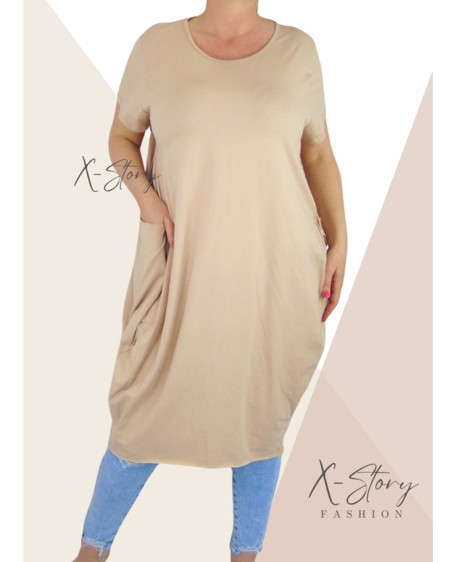 Extra nagyzsebes,hagymafazonú pamut ruha (bézs)