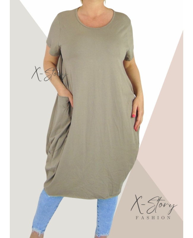 Extra nagyzsebes,hagymafazonú pamut ruha (homok)