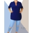 Kép 1/2 - Hidegselyem anyagú, ingfazonú felső (sötétkék)