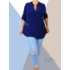 Kép 2/2 - Hidegselyem anyagú, ingfazonú felső (sötétkék)