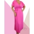 Kép 2/2 - Mellnél átlapolt, derék kötős hosszú ruha (pink)