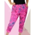 Kép 2/2 - Extra méretű, gumisderekú, virágmintás nadrág (pink)