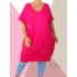 Kép 2/2 - "V" dekoltált, elöl zsebes extra bő fazonú, pamut tunika/ruha (pink)