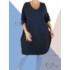 Kép 1/3 - "V" dekoltált, elöl zsebes extra bő fazonú, pamut tunika/ruha (sötétkék)