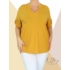 Kép 1/2 - "V" dekoltál, hidegselyem anyagú póló (mustársárga)