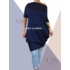 Kép 1/2 - Ejtett vállú rövidujjas zsákruha (sötétkék)