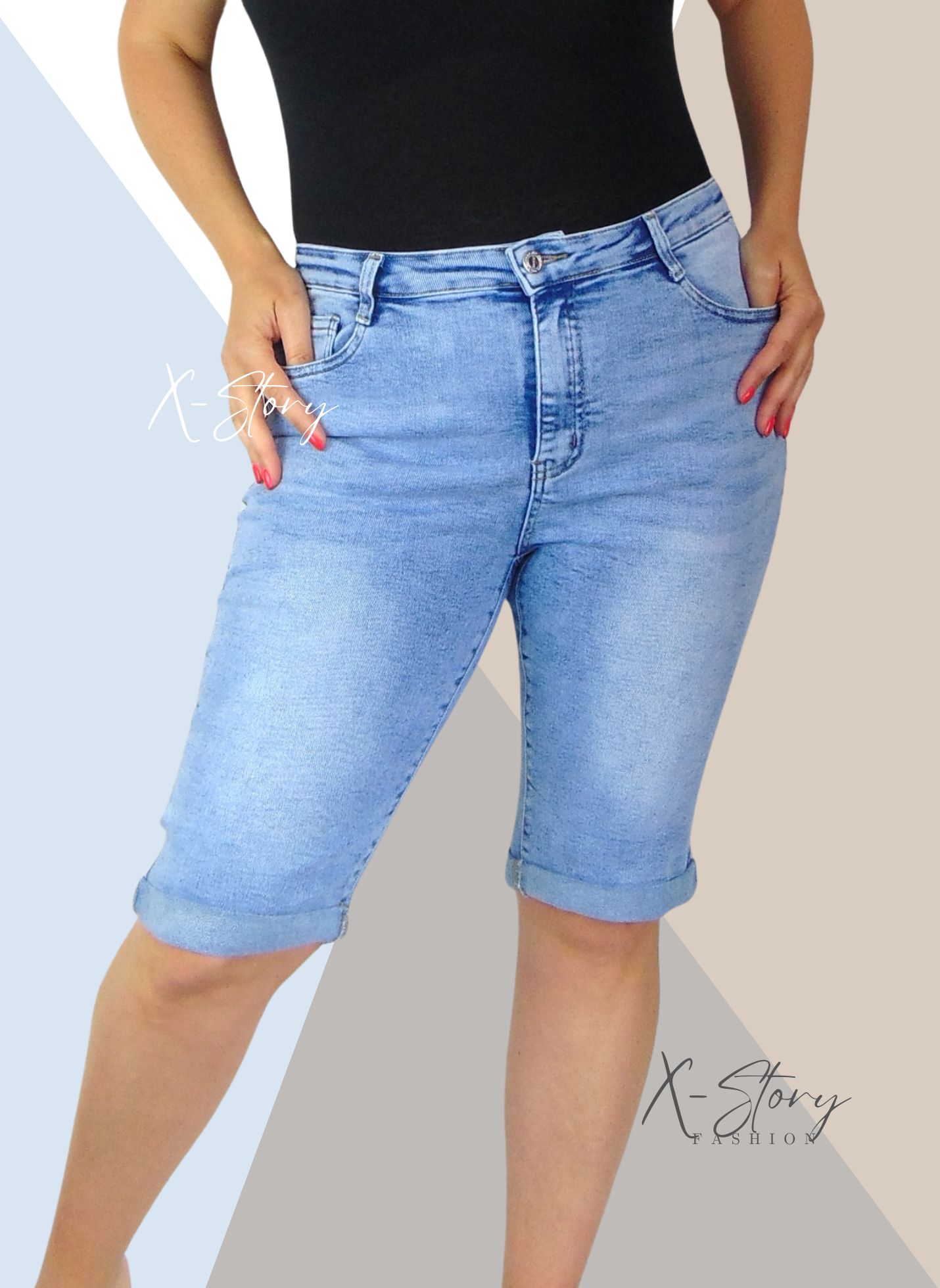 Rövid sztreccsfarmernadrág (PLUS SIZE )