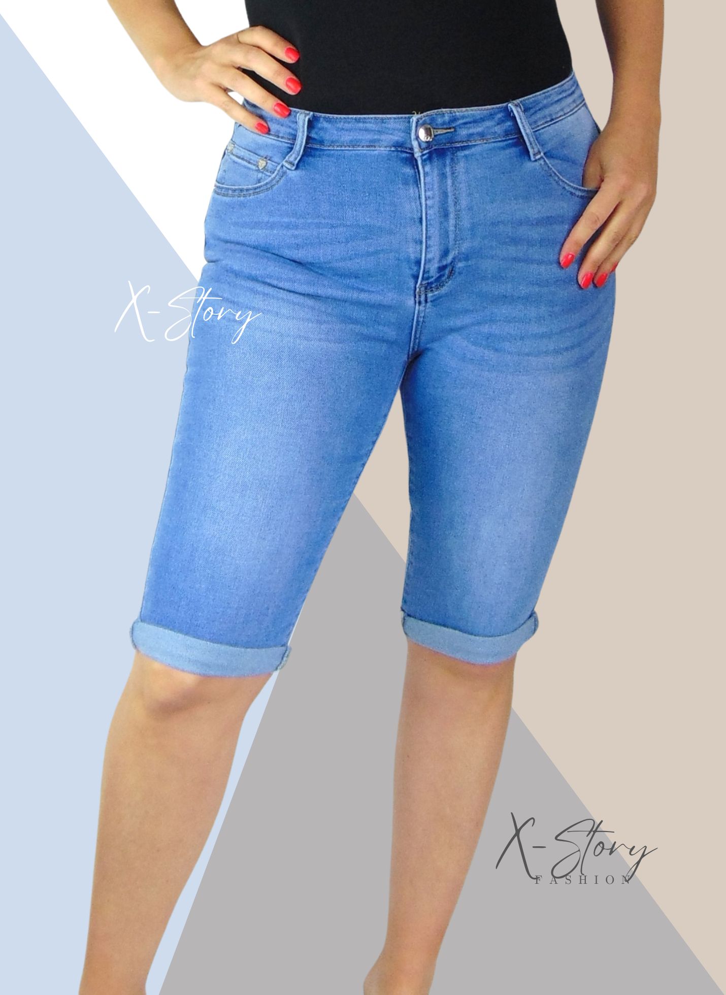 Rövid sztreccsfarmernadrág (PLUS SIZE )