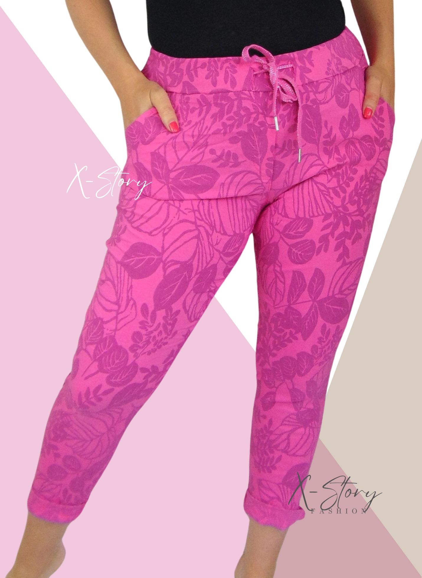 Gumisderekú, mintás sztreccsnadrág (pink)