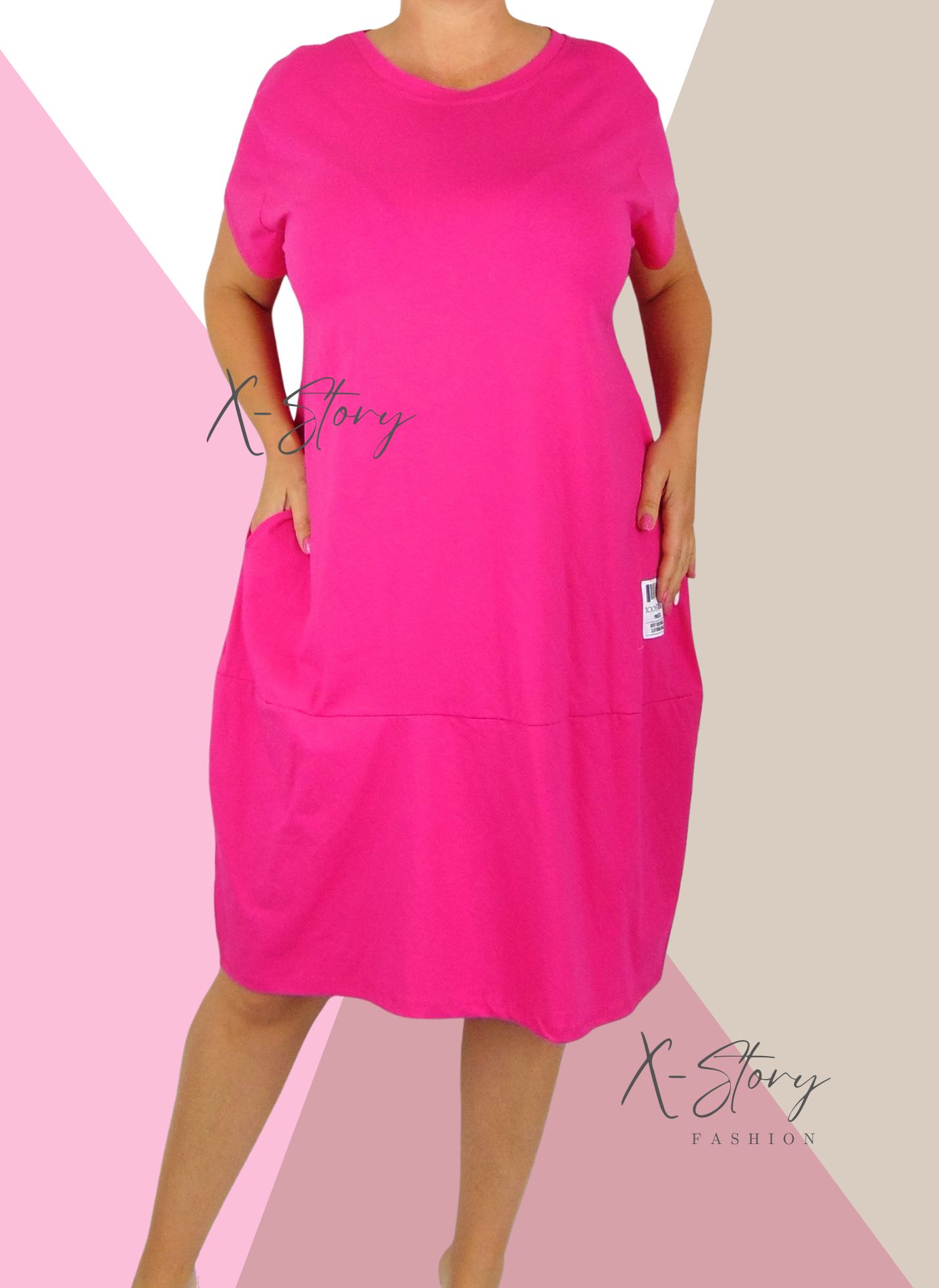 Pamut, zsebes, hagymafazonú tunika/ruha (pink)