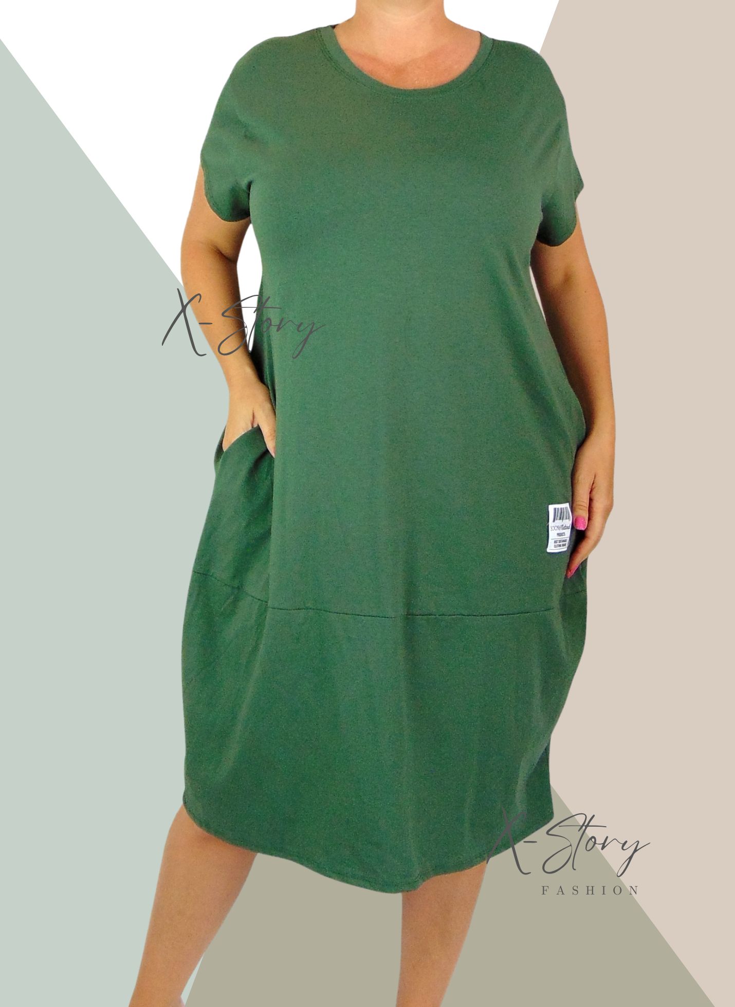 Pamut, zsebes, hagymafazonú tunika/ruha (khaki)