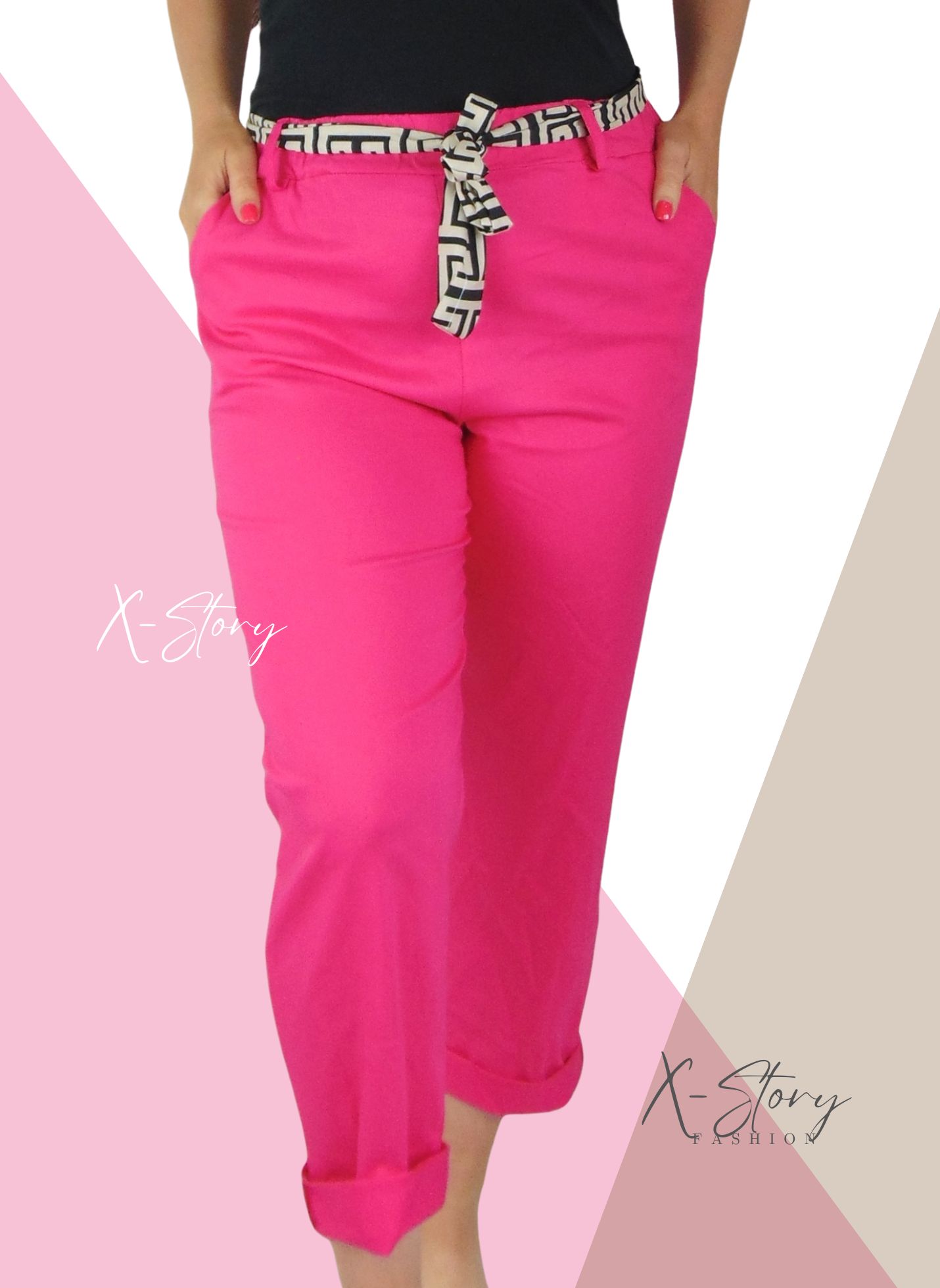 EXTRA méretű gumisderekú nadrág, selyem övvel (pink)