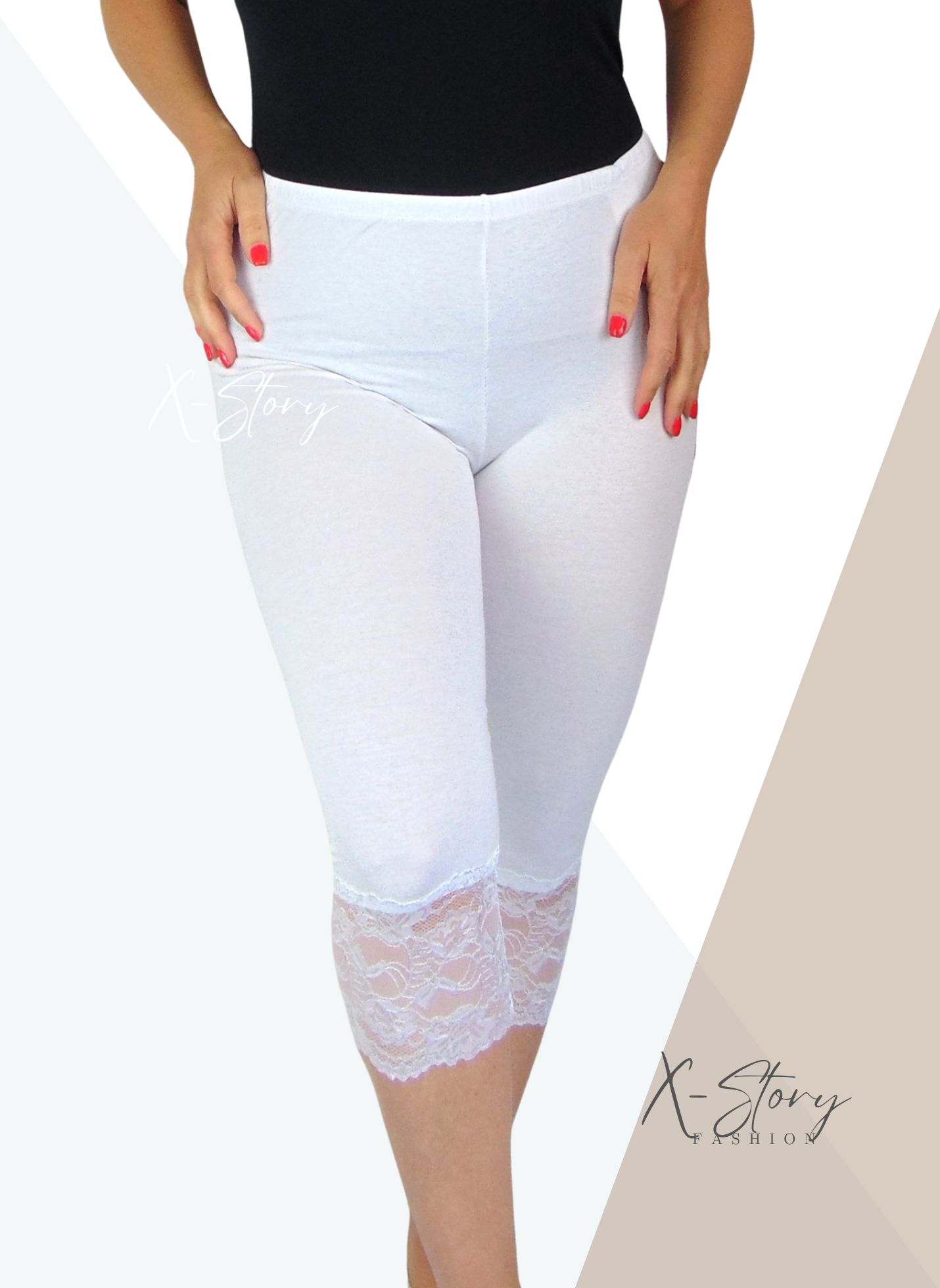 Csipkés aljú, plus size méretű  leggings (fehér)
