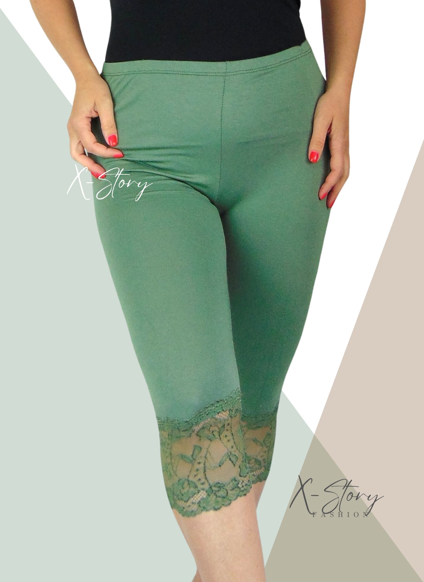 Csipkés aljú, plus size méretű  leggings (khaki)