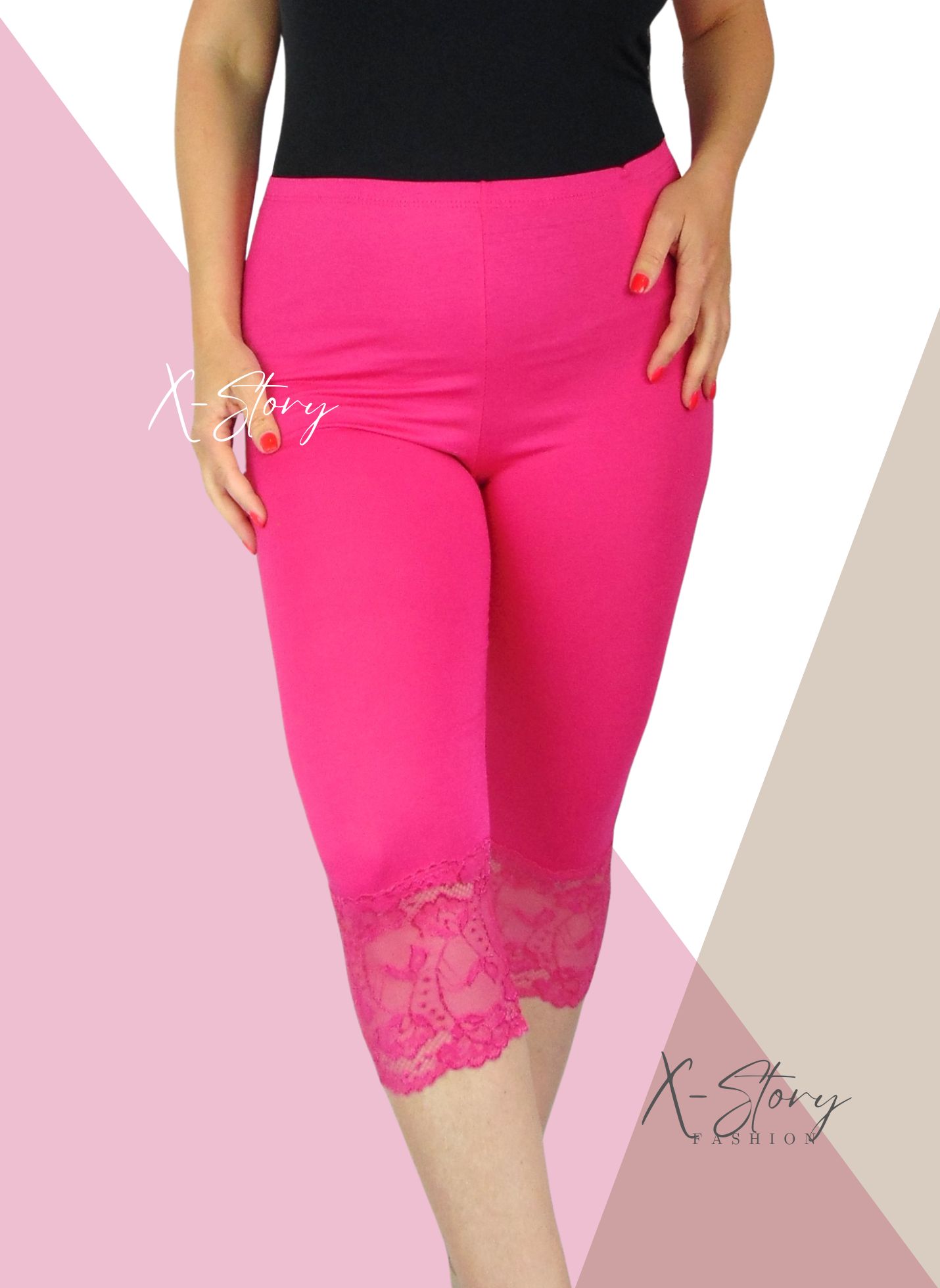 Csipkés aljú, plus size méretű  leggings (pink)
