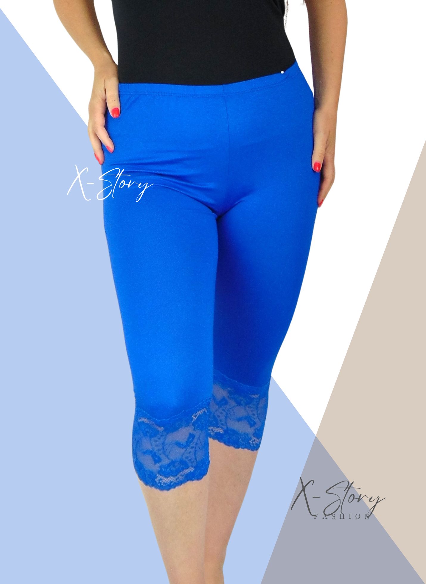 Csipkés aljú, plus size méretű  leggings (királykék)